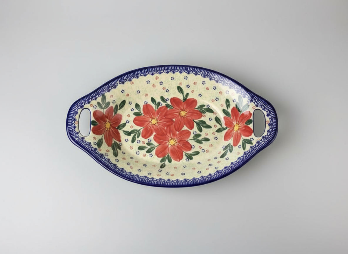 Polish Pottery Bread Tray, Vena, Poinsettia