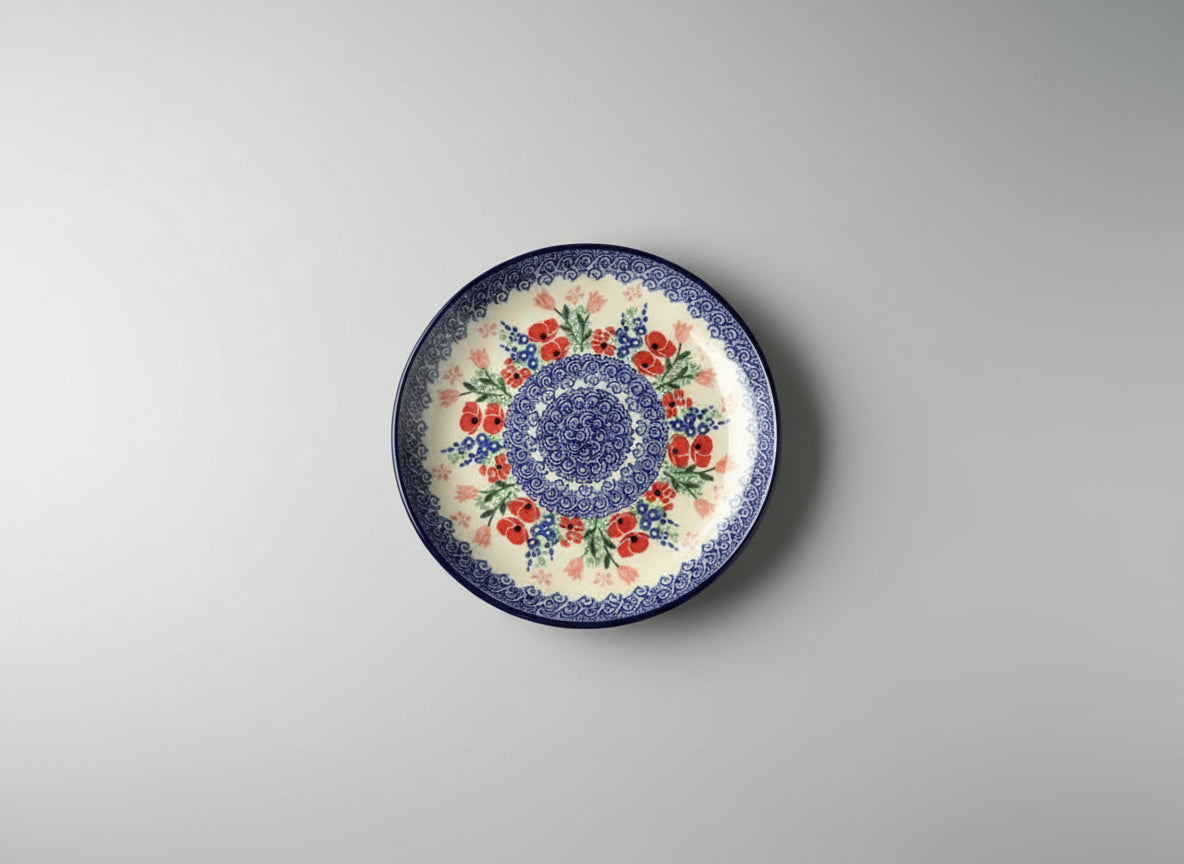 Polish Pottery Dessert Plate, Ceramika Arr. Poppies
