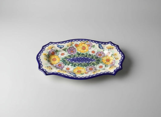 Polish Pottery Tray, Kalich, Butterflies & Flowers