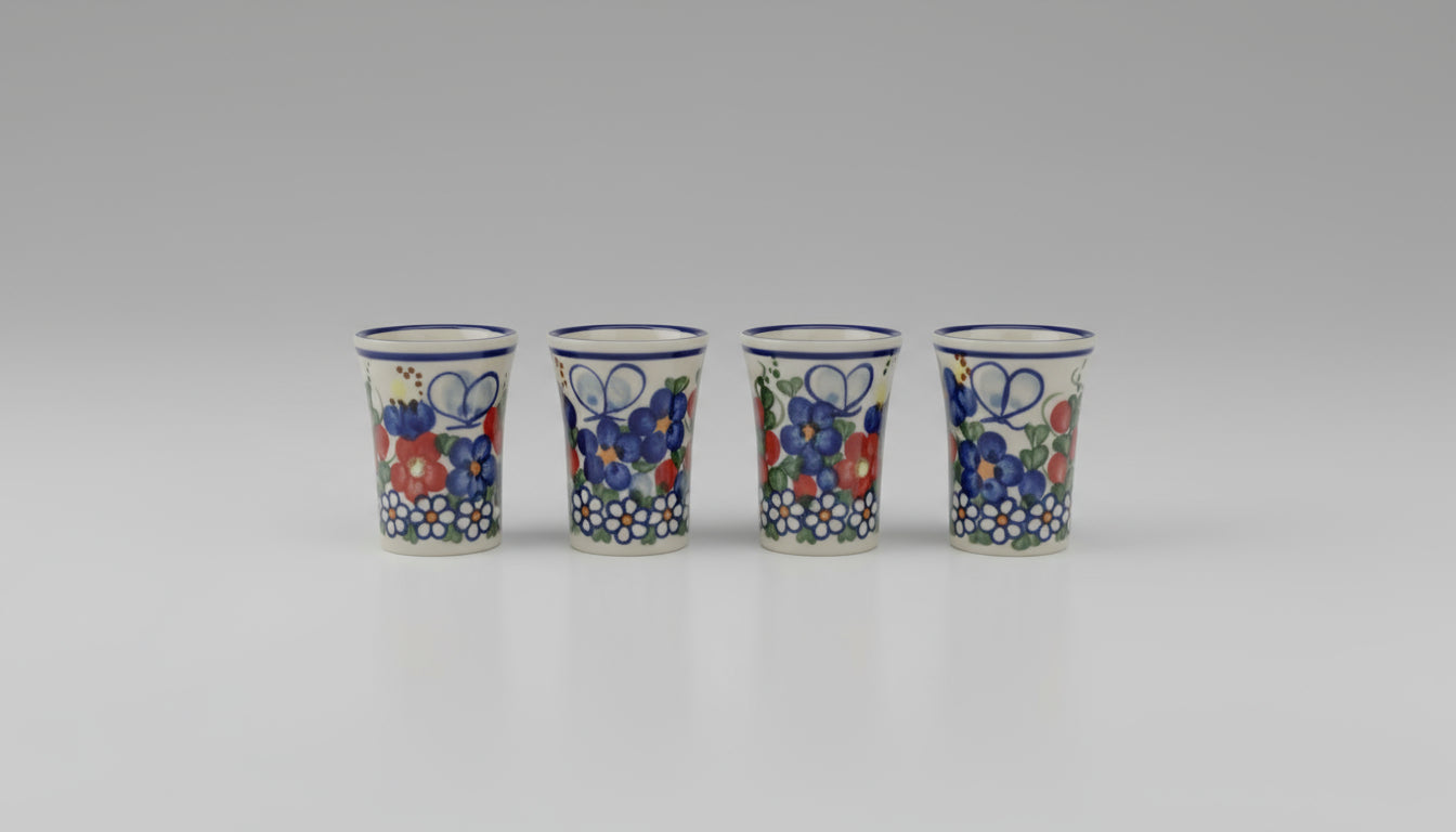 Polish Pottery Shot Glasses,Vena, Butterfly Garden