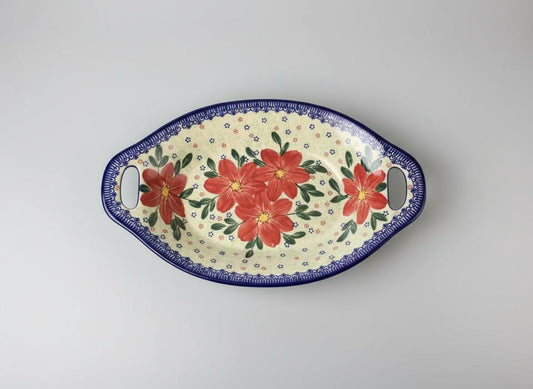 Polish Pottery Bread Tray, Vena, Poinsettia