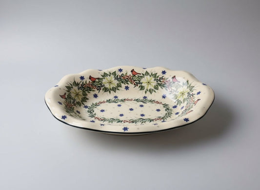 Polish Pottery Bowl, Kalich, White Poinsettia