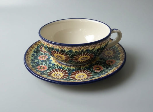 Polish Pottery Cup & Saucer, Ceramika Art. U2507