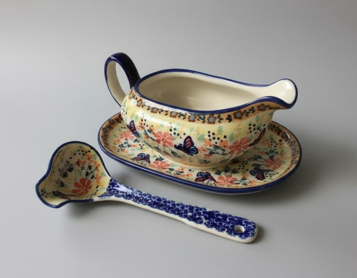 Polish Pottery 3 pc. Gravy Set, Manufaktura